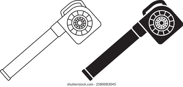 outline silhouette Leaf blower icon set