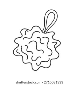 Umriss Silhouette von Loofah mit hängender Schleife für Badeprodukte, Spa-Branding und Hygiene-Designs