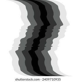 Outline silhouette of man heads with different colors. Duplicity if character and behavior dualism