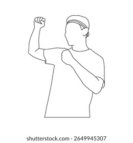 Silhueta de contorno de um homem saudando para o evento nacional, Linha arte minimalista da figura masculina patriótica