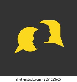 Outline silhouette of man and woman head with speech bubbles. Different thoughts and words. Understanding between male and female persons