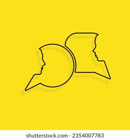 Outline silhouette of man and woman head with speech bubbles. Different thoughts and words. Understanding between male and female persons
