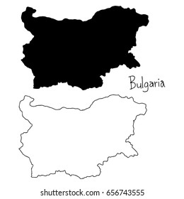 outline and silhouette map of Bulgaria - vector illustration hand drawn with black lines, isolated on white background