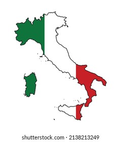 Outline silhouette map flag of Italy set over a white background