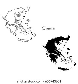 outline and silhouette map of Greece - vector illustration hand drawn with black lines, isolated on white background