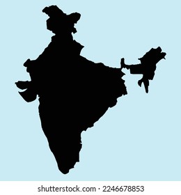 Outline silhouette map of India on a white background