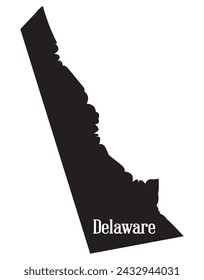 Outline silhouette map of the state of Delaware on a white background