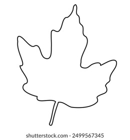 outline silhouette of maple leaf isolated on transparent background, coloring, vector