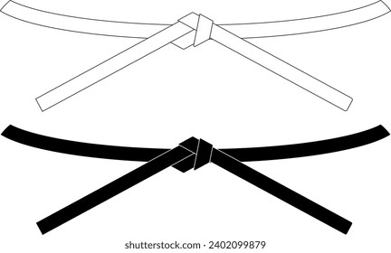 outline silhouette martial arts belt icon set