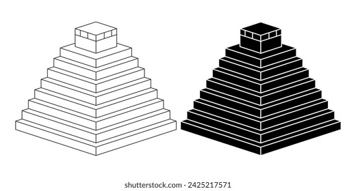 conjunto de iconos de la pirámide maya aislados sobre fondo blanco