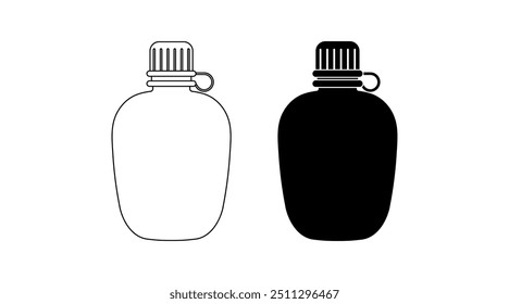 outline silhouette military bottle drink icon set isolated on white background