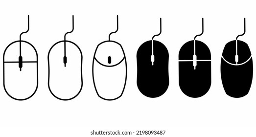 outline silhouette mouse komputer icon set isolated on white background