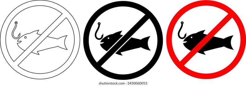 outline silhouette no fishing sign set