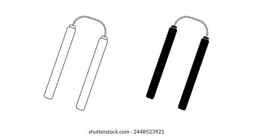 outline silhouette Nunchaku icon set isolated on white background