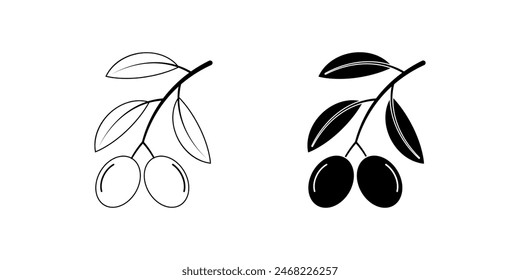 Umriss Silhouette Olive Branch Icon Set isoliert auf weißem Hintergrund