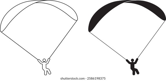 outline silhouette paragliding icon set