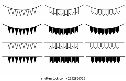 outline silhouette party flag icon set isolated on white background
