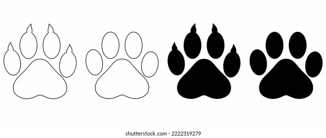 outline silhouette Paw prints icon set isolated on white background. paw print logo svg