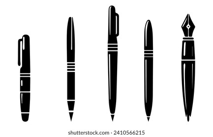 outline silhouette pen icon set isolated on white background