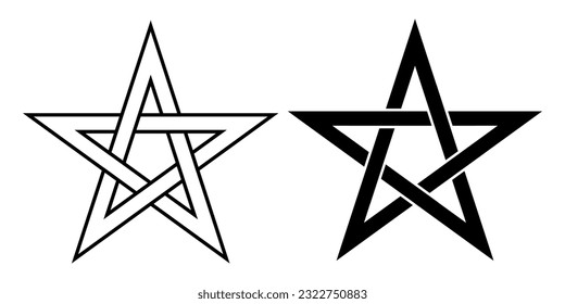 outline silhouette pentagram star set isilated on white background