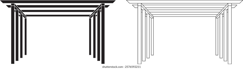 outline silhouette Pergola icon set