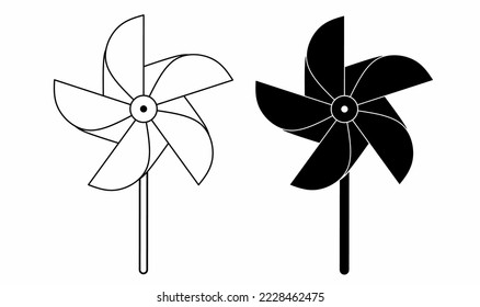 outline silhouette Pinwheel icon set isolated on white background