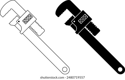 outline silhouette Pipe wrench icon set