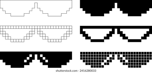 outline silhouette pixel glasses icon set