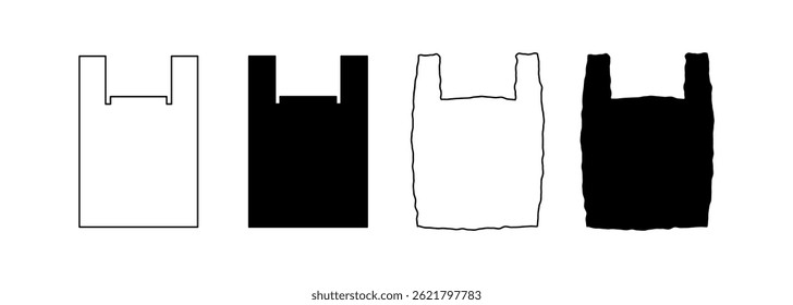 outline silhouette Plastic shopping bag icon set