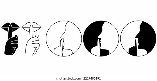 silueta de esquema, por favor, haga un conjunto de iconos silenciosos aislados en fondo blanco