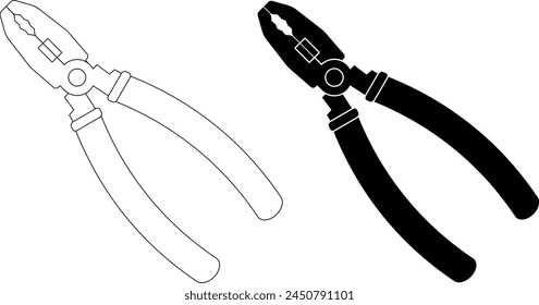 outline silhouette pliers icon set