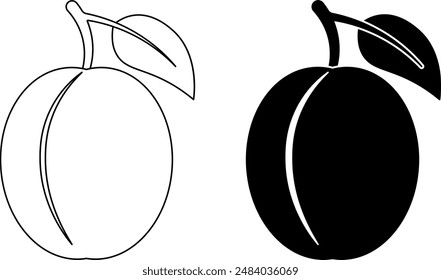 outline silhouette plum fruit icon set