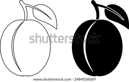 outline silhouette plum fruit icon set