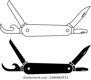 outline silhouette Pocketknife icon set