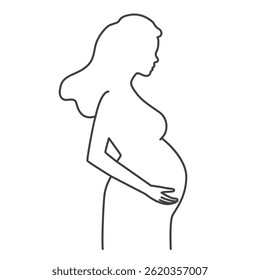 Outline silhouette of a pregnant woman, side view. Vector illustration isolated on white background