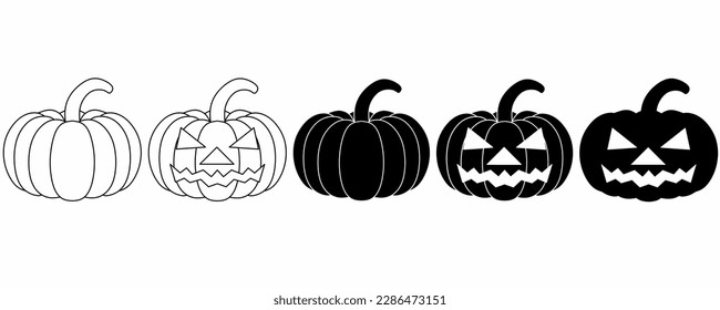 outline silhouette pumkin icon set isolated on white background