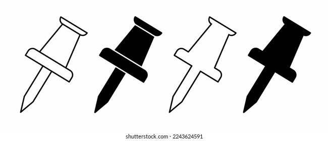 outline silhouette push pin icon set isolated on white background
