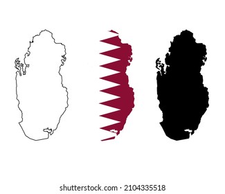 Indicador de mapa de silueta de contorno qatar establecido en fondo blanco.marca qatari de línea delgada
