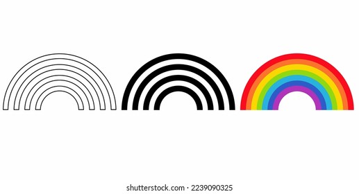 outline silhouette rainbow icon set isolated on white background