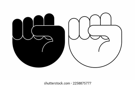 outline silhouette Raised fist icon set isolated on white background