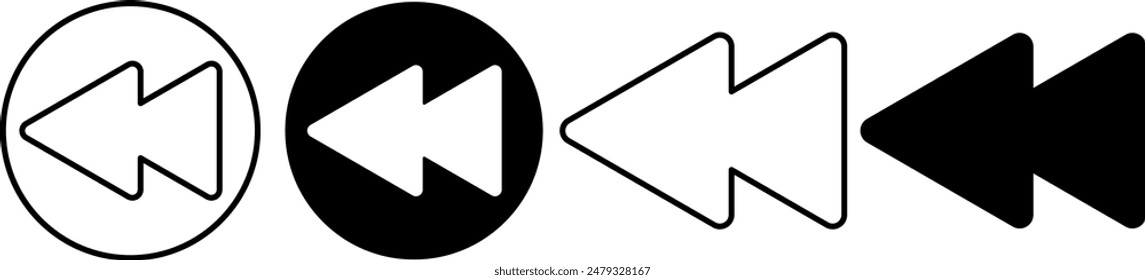 outline silhouette rewind icon set