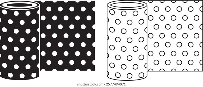 outline silhouette rolled bubble wrap icon set