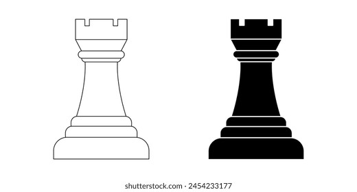 conjunto de iconos de rook de silueta de contorno aislado sobre fondo blanco