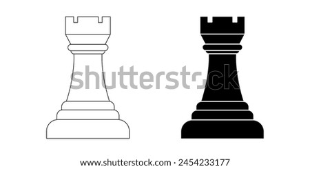 outline silhouette rook icon set isolated on white background