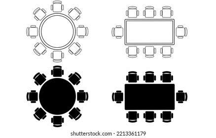 outline silhouette round rectangular table icon