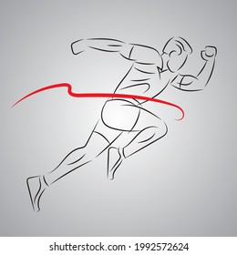 Outline silhouette running man sprinter explosive start. Sketch illustration