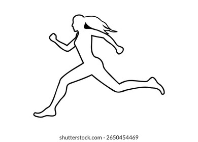 Outline silhouette a running woman with flowing hair on a Single runner female