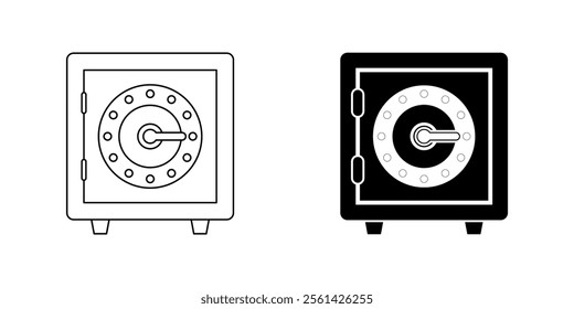 outline silhouette Safe deposit box icon set isolated on white background