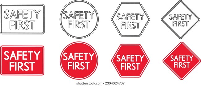 outline silhouette Safety First sign set isolated on white background