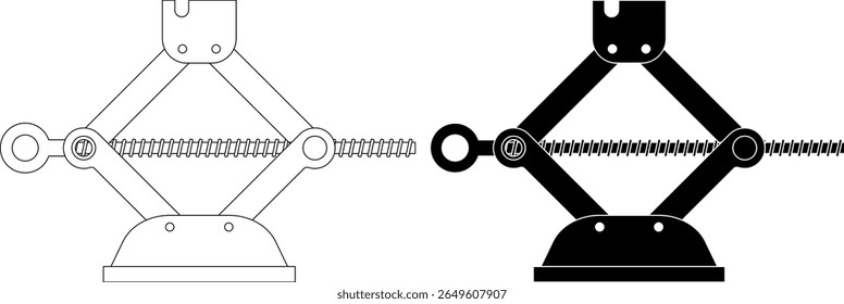 outline silhouette Scissor jack icon set
